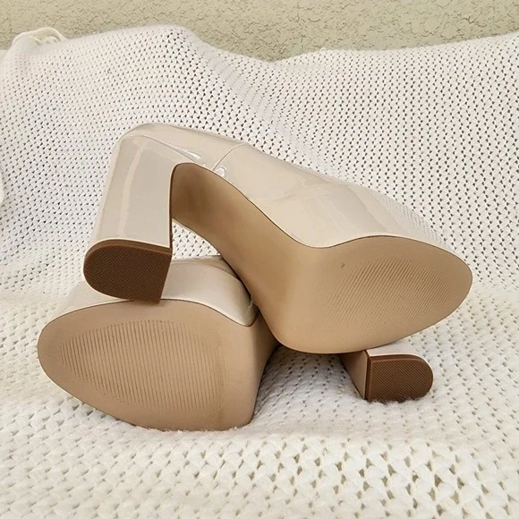 Steve Madden Womens Skyrise Platform Pumps Bone Patent Chunky Heel size 9M - Picture 6 of 9